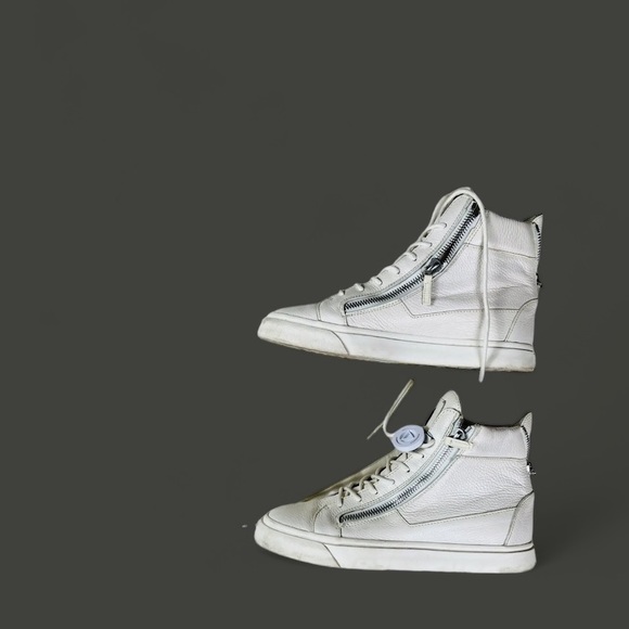Giuseppe Zanotti MenDouble Zip White Leather High Top Sneakers Size 10.5